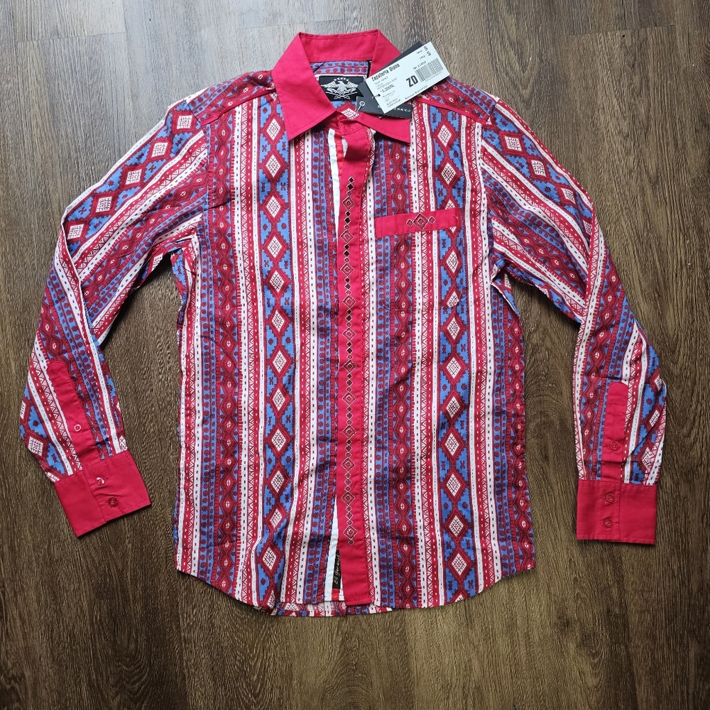 New with tagsMens S El General Red Button Down Rodeo Serape Nfr Cowboy Western